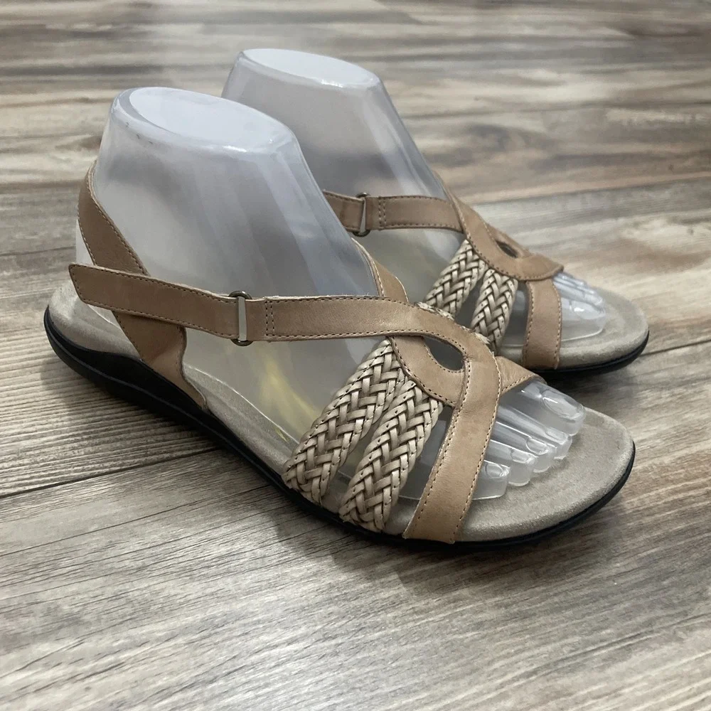 Abeo Betsy Sandals Women 7.5N‎ Tan Leather Strappy Slide Boho Comfort Summer